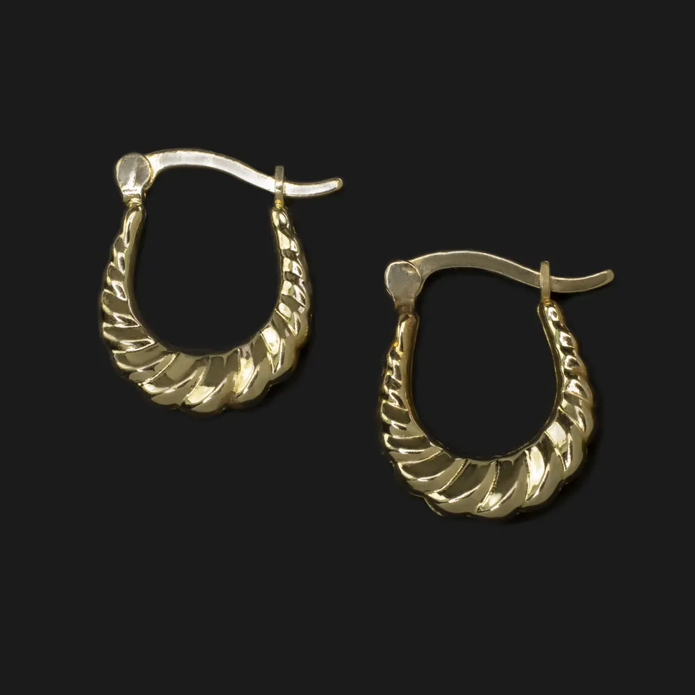 14K YELLOW GOLD HOOP EARRINGS TWISTED SMALL EVERYDAY CLASSIC ANNIVERSARY GIFT
