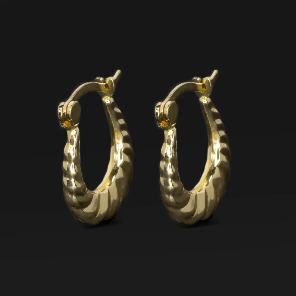 14K YELLOW GOLD HOOP EARRINGS TWISTED SMALL EVERYDAY CLASSIC ANNIVERSARY GIFT