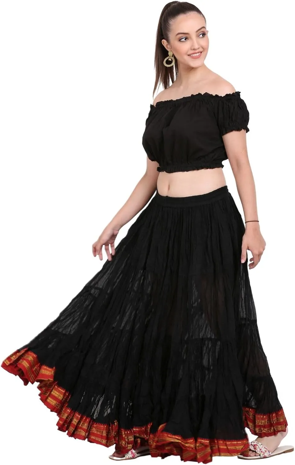 25 Yard American Tribal Style Dance Cotton Tiered Flounce Maxi Full Skirt