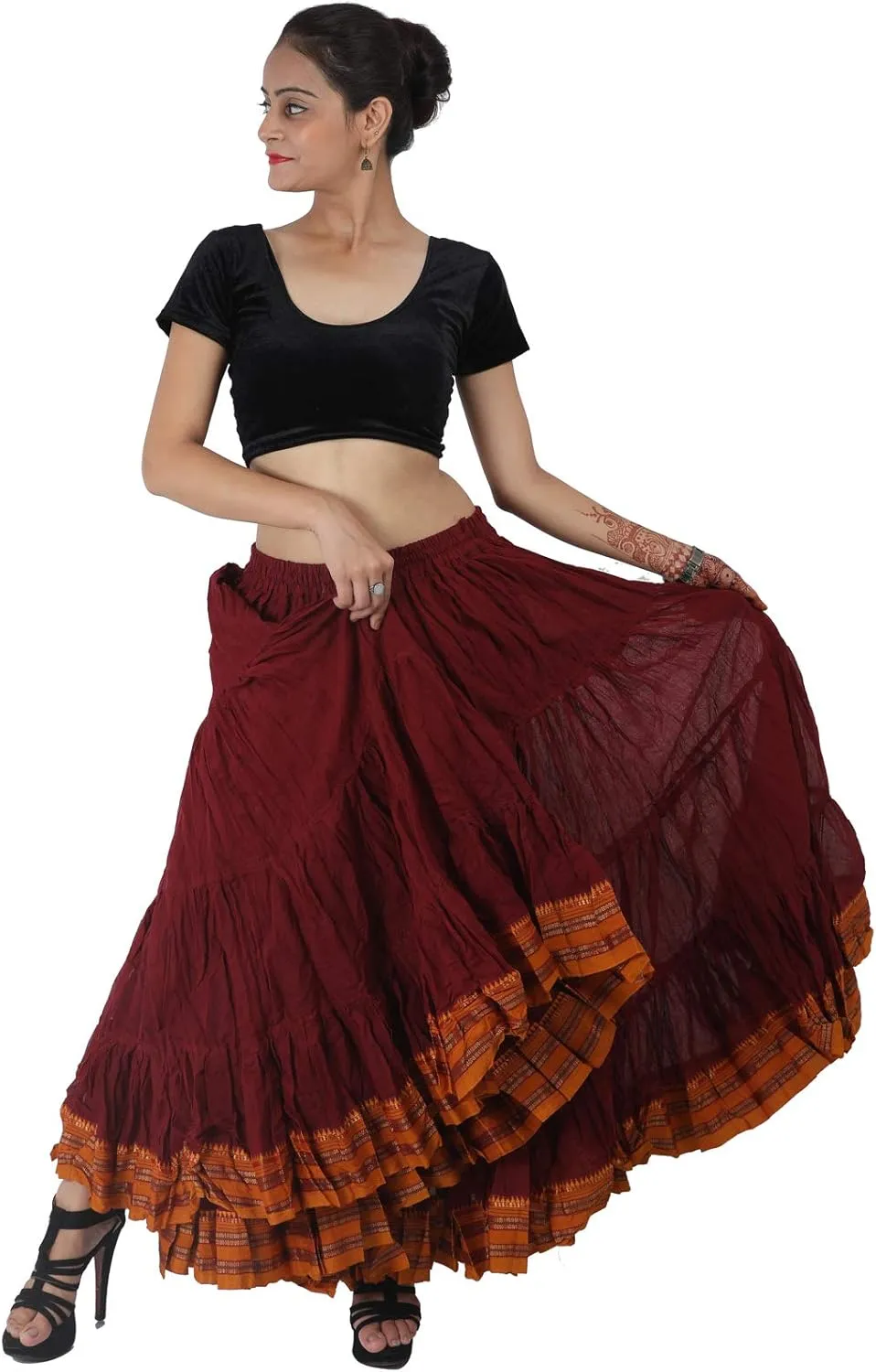 25 Yard American Tribal Style Dance Cotton Tiered Flounce Maxi Full Skirt