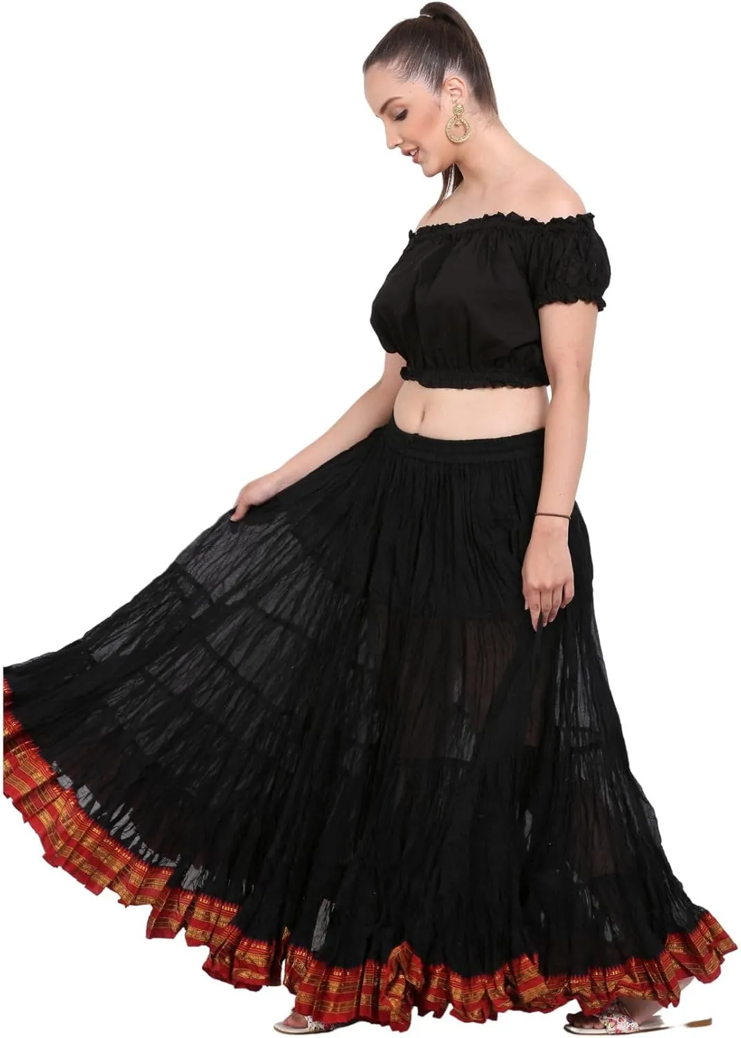 25 Yard American Tribal Style Dance Cotton Tiered Flounce Maxi Full Skirt