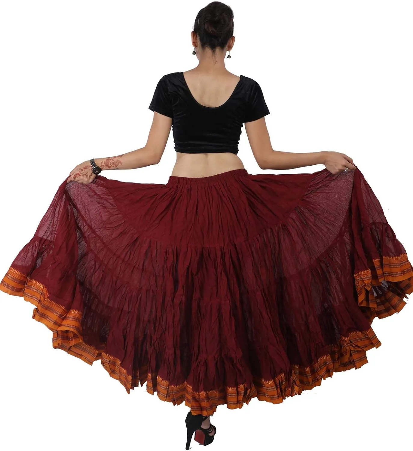 25 Yard American Tribal Style Dance Cotton Tiered Flounce Maxi Full Skirt