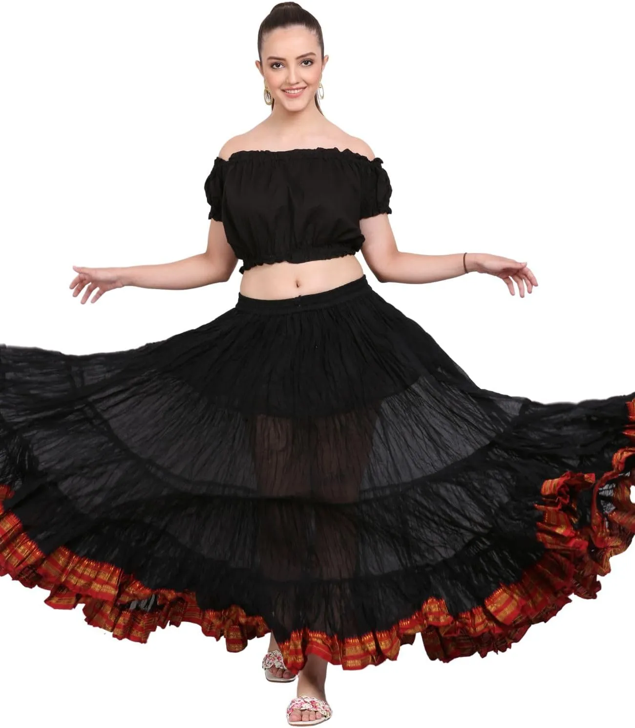 25 Yard American Tribal Style Dance Cotton Tiered Flounce Maxi Full Skirt