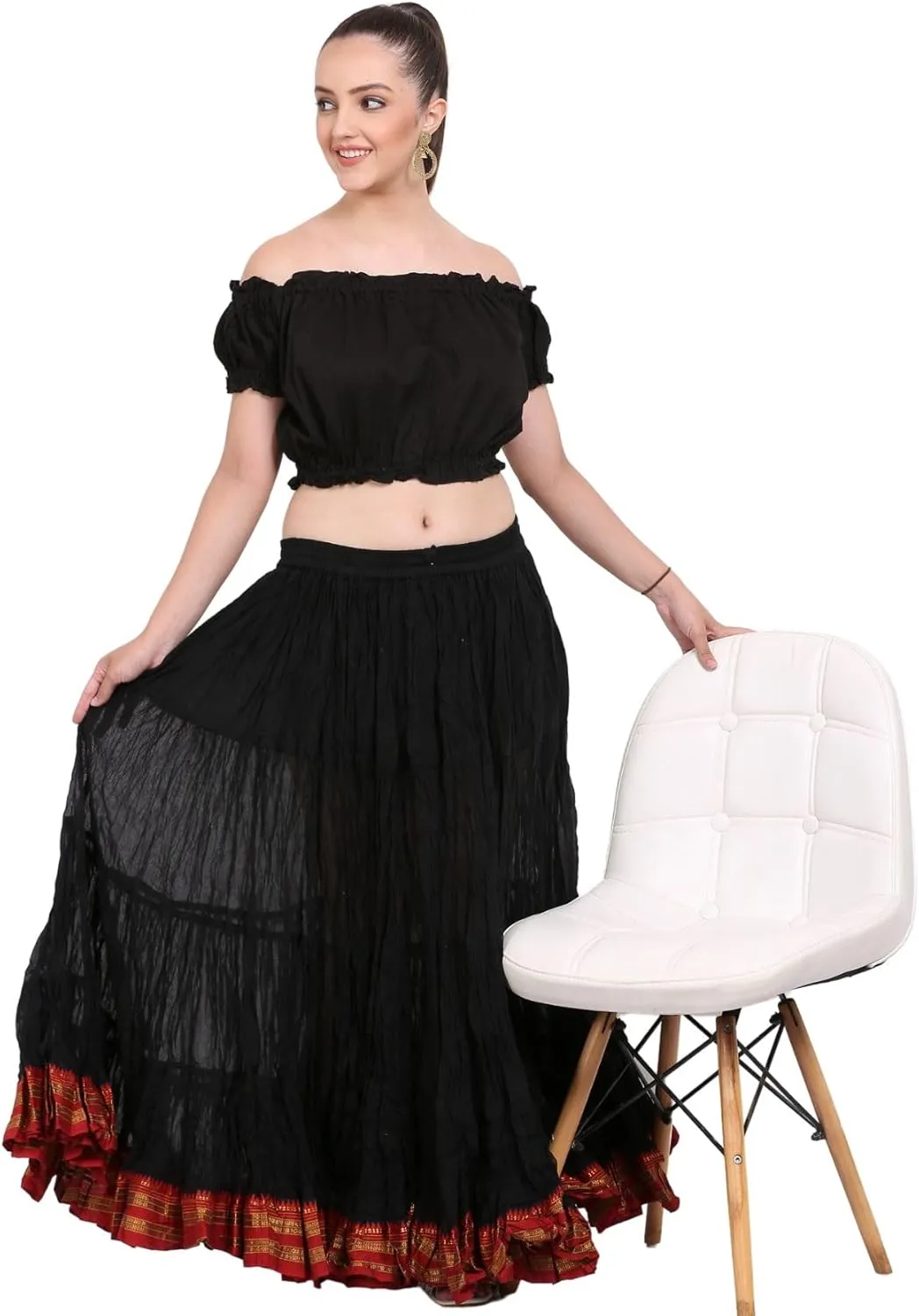 25 Yard American Tribal Style Dance Cotton Tiered Flounce Maxi Full Skirt