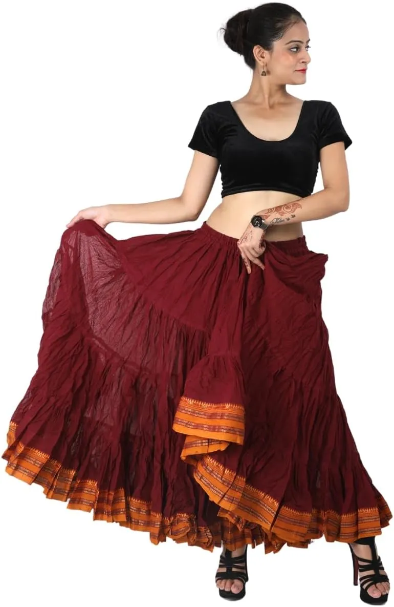 25 Yard American Tribal Style Dance Cotton Tiered Flounce Maxi Full Skirt