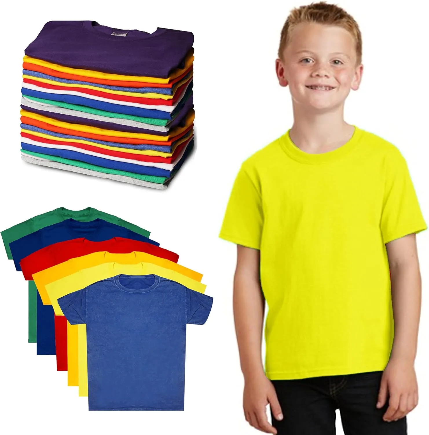 72 Pieces of Boys Cotton Undershirts in Bulk, Crew Neck, Assorted Sizes S to XL - Donations Homeless Shelters Wholesale