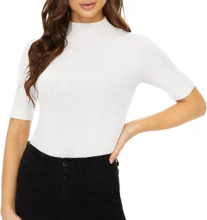 Anbenser Women’s Short Sleeve Mock Pullover Sweater Knit Jersey Top Slim Fit