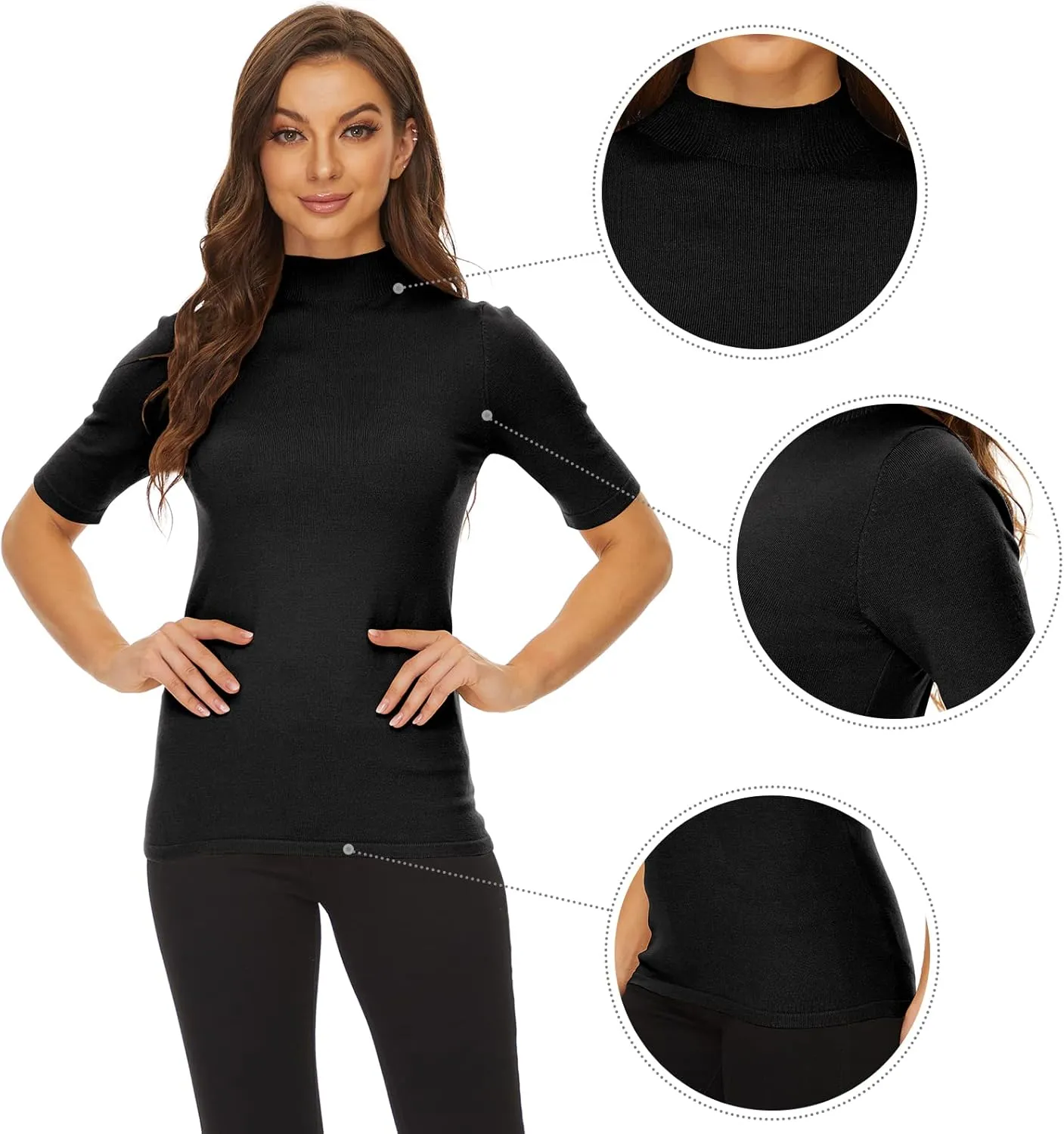 Anbenser Women’s Short Sleeve Mock Pullover Sweater Knit Jersey Top Slim Fit