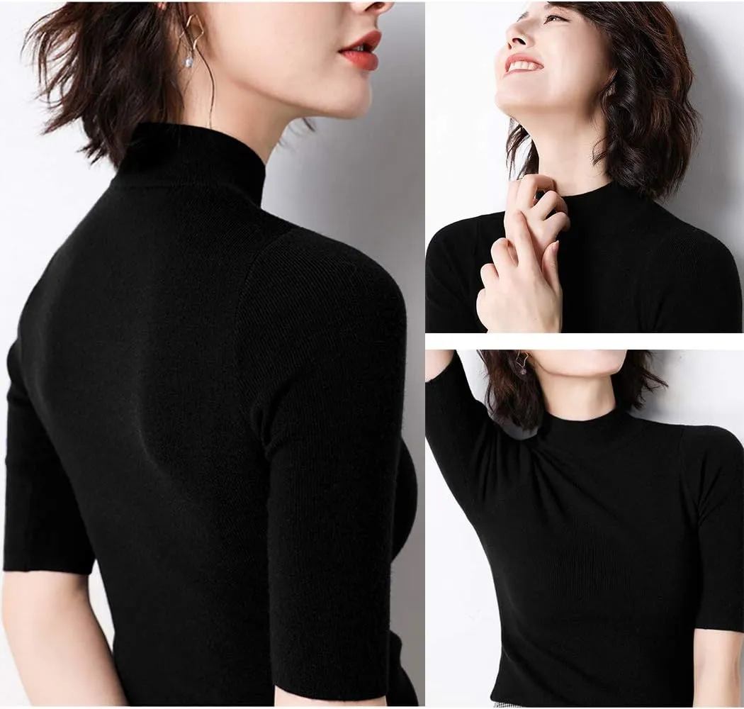 Anbenser Women’s Short Sleeve Mock Pullover Sweater Knit Jersey Top Slim Fit
