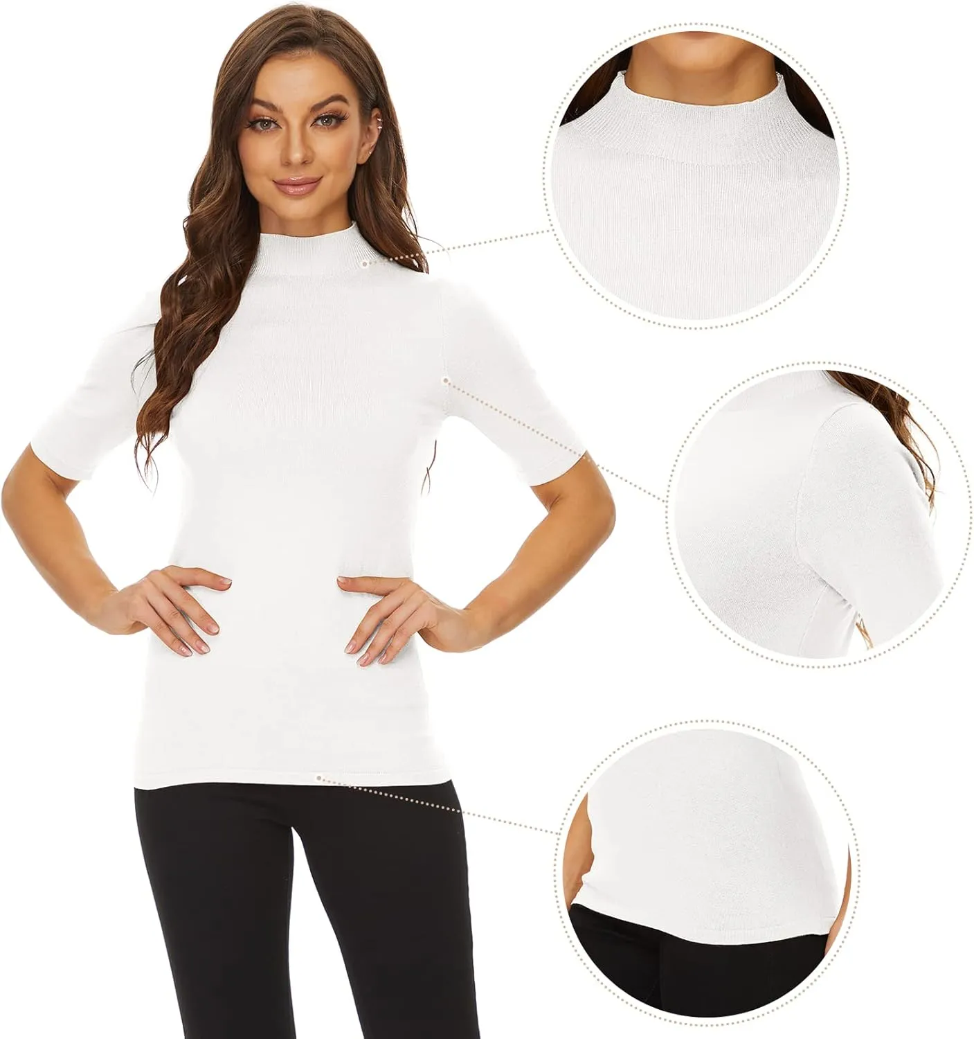Anbenser Women’s Short Sleeve Mock Pullover Sweater Knit Jersey Top Slim Fit