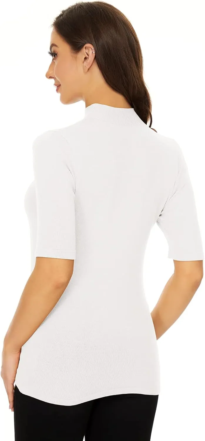 Anbenser Women’s Short Sleeve Mock Pullover Sweater Knit Jersey Top Slim Fit