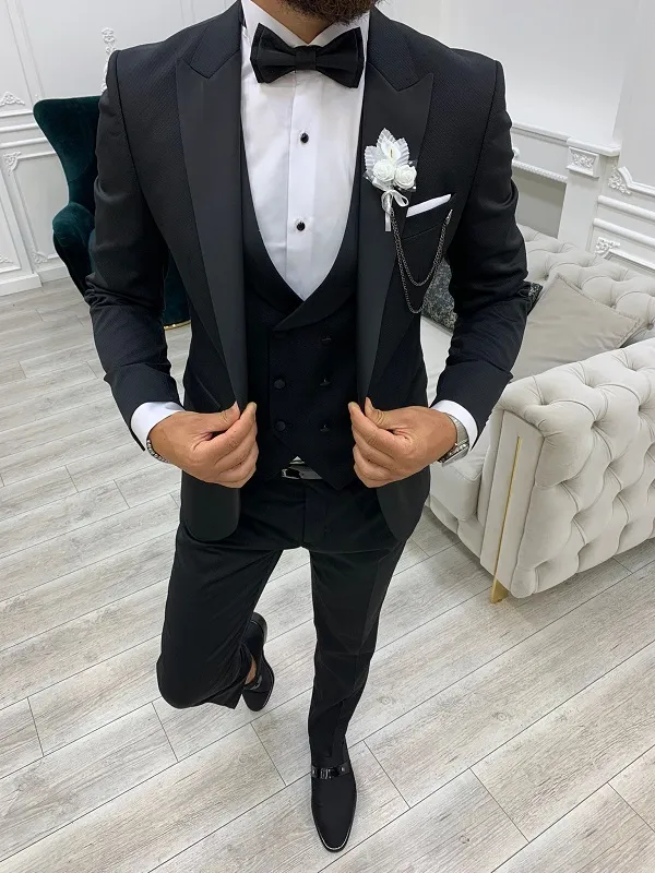 Black Slim Fit Peak Lapel Tuxedo by GentWith.com