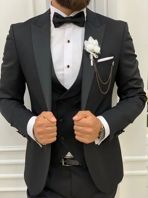 Black Slim Fit Peak Lapel Tuxedo by GentWith.com