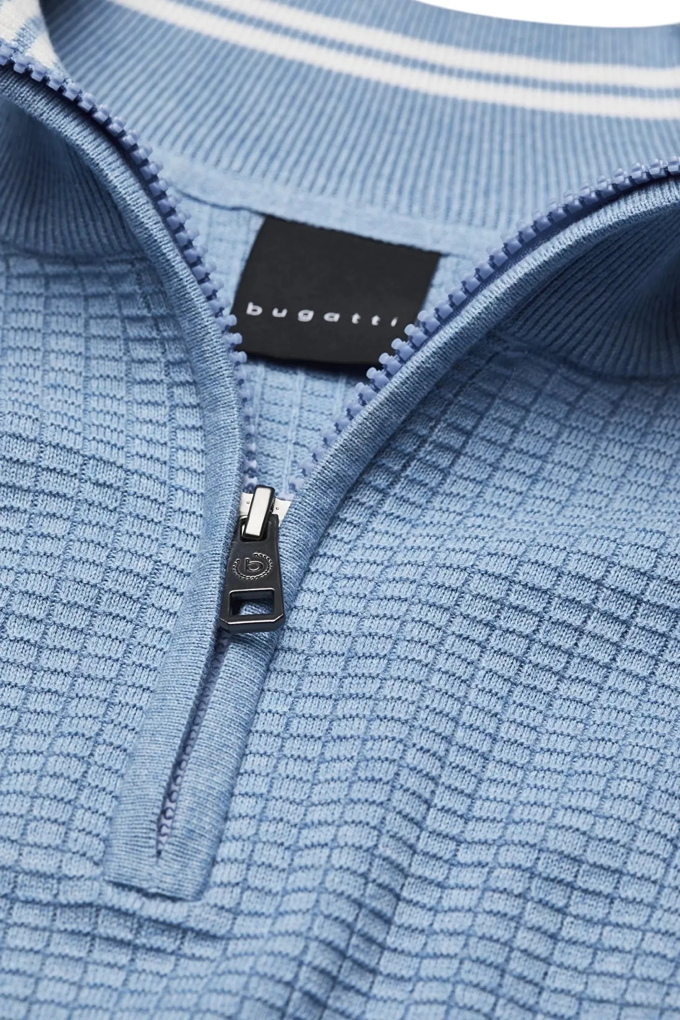 Bugatti - Half Zip Waffle Sweater, Blue Grey