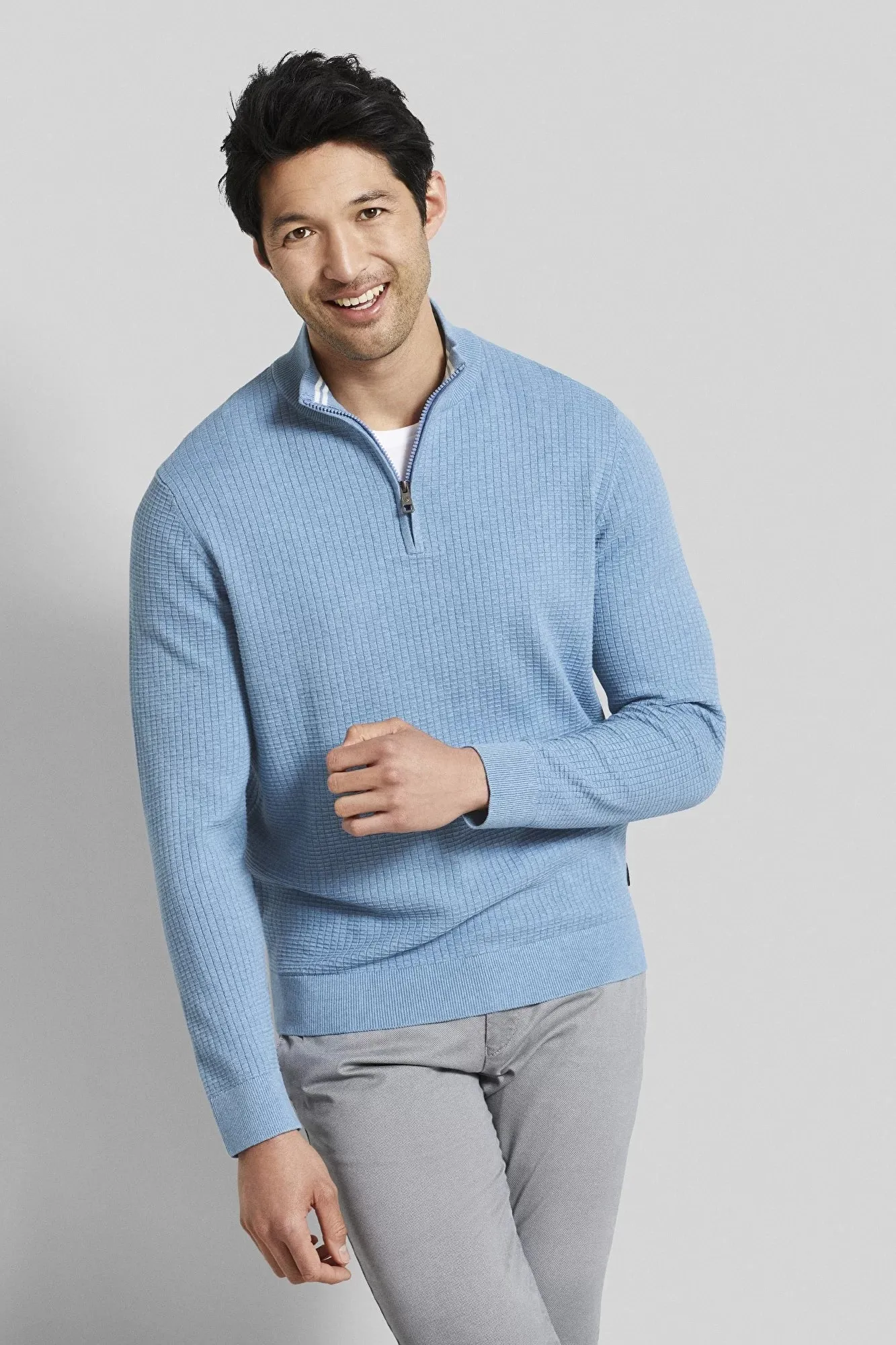 Bugatti - Half Zip Waffle Sweater, Blue Grey