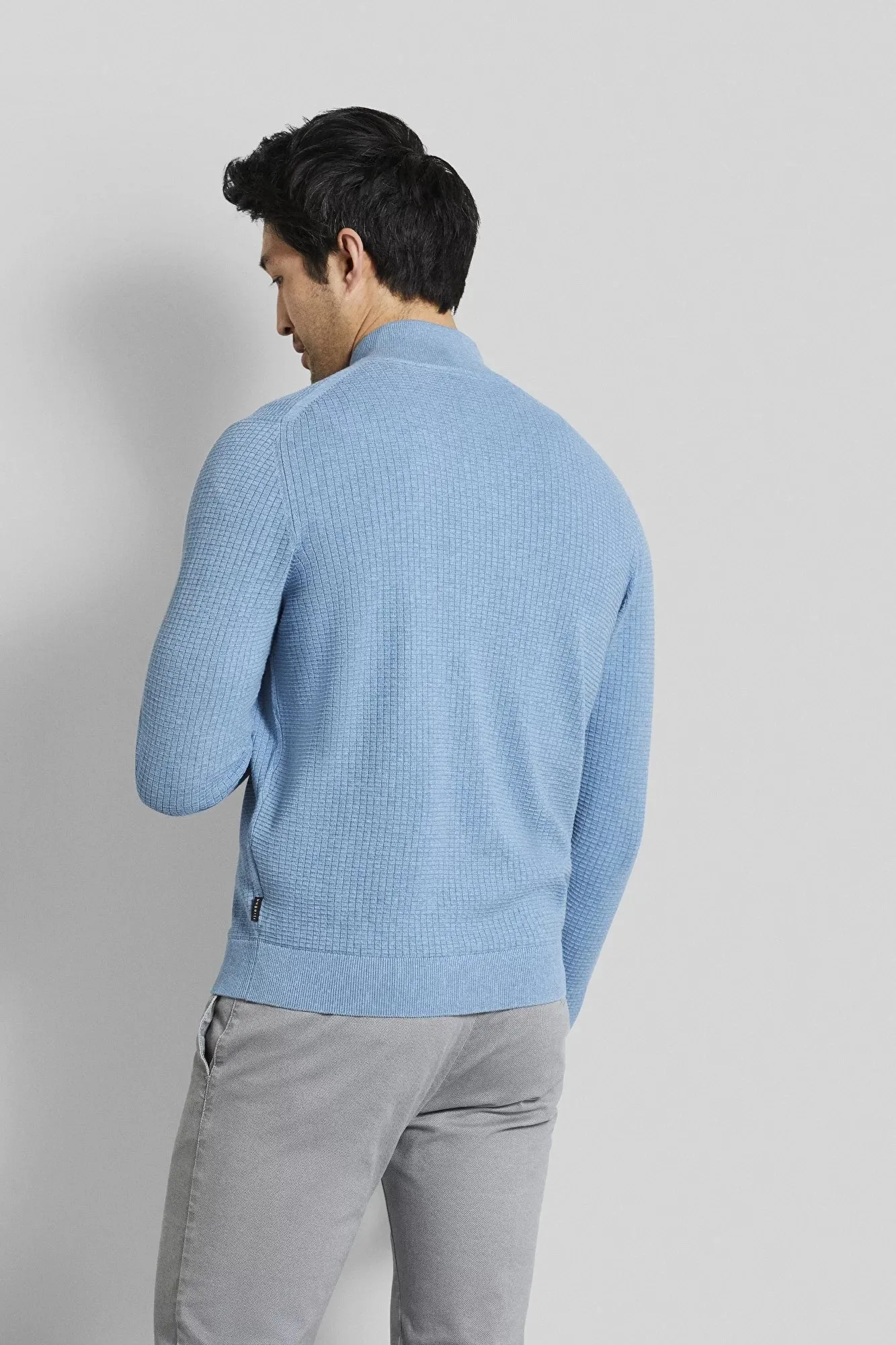 Bugatti - Half Zip Waffle Sweater, Blue Grey