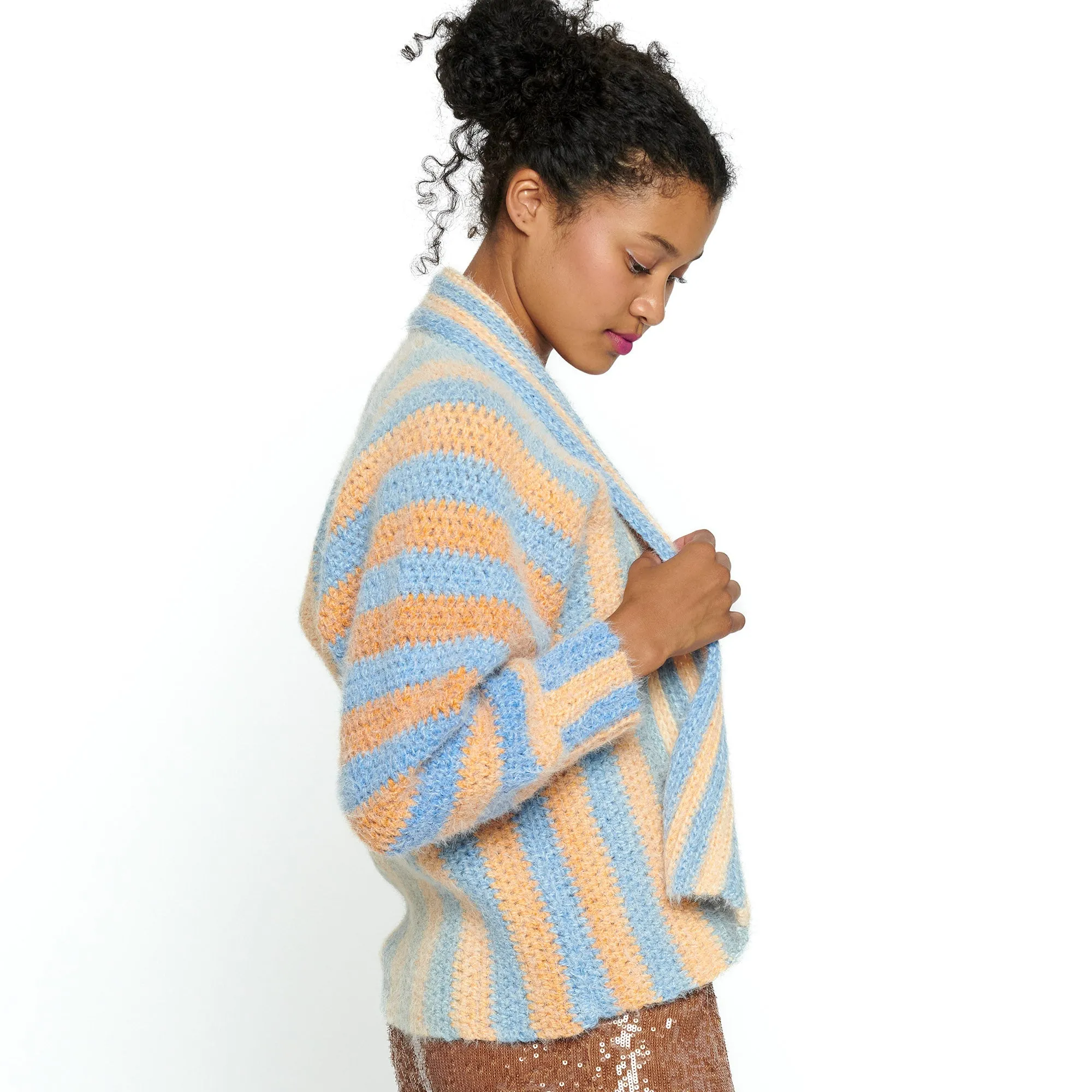 Caron Vertical Stripes Crochet Cardigan