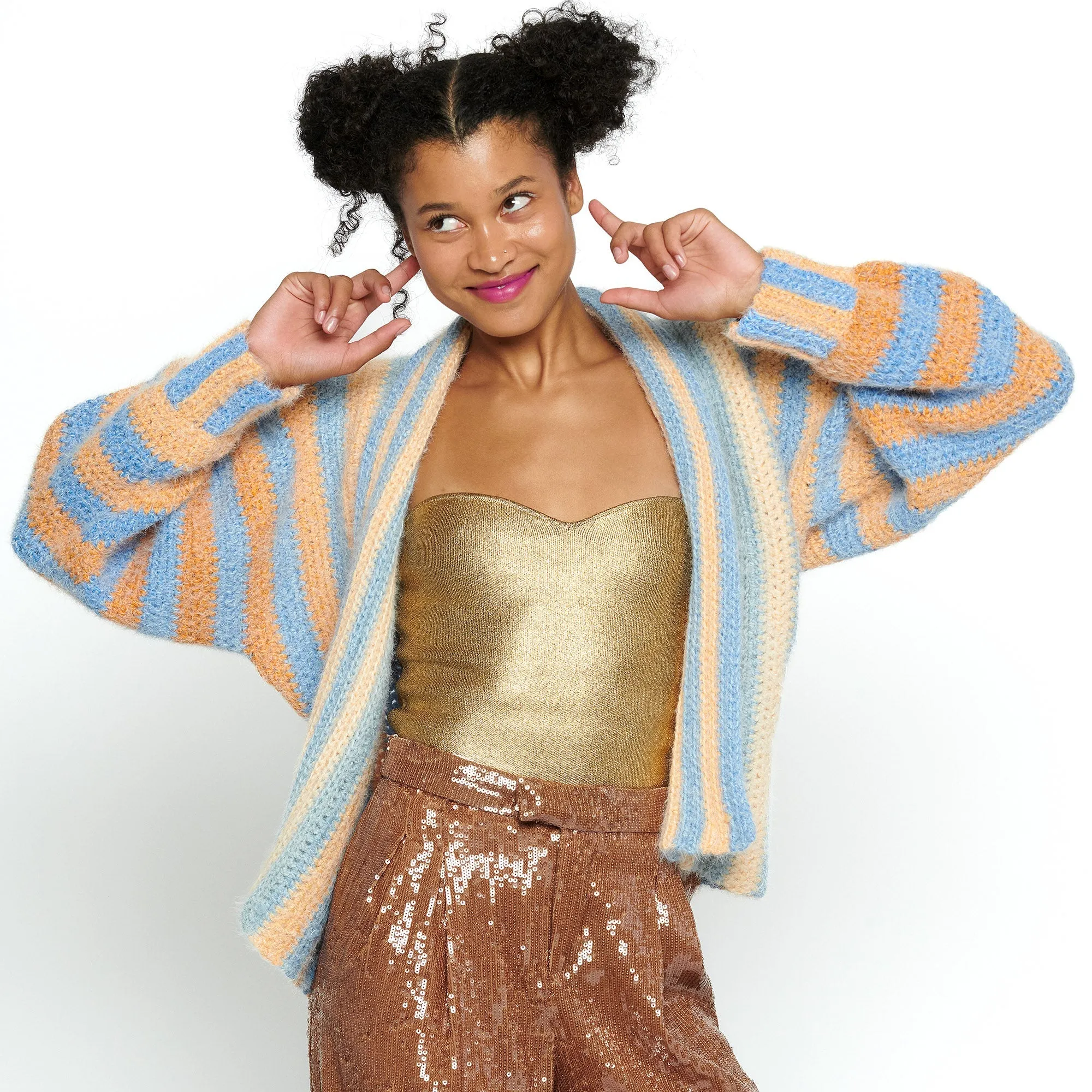 Caron Vertical Stripes Crochet Cardigan