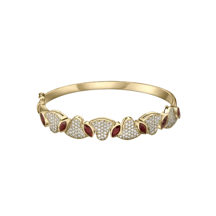 Diamonds and Rubies Lotus Bangle