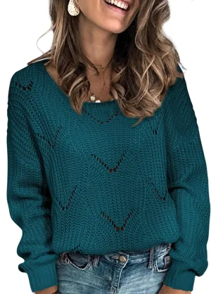 Dokotoo Womens Sweaters 2024 Crewneck Cute Elegant Soft Long Sleeve Hollow Cable Knit Pullover Tops