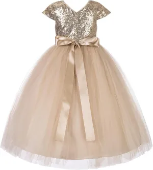 ekidsbridal Cap Sleeves Sequin Flower Girl Dress Photoshoot Dresses for Toddler Girl 211