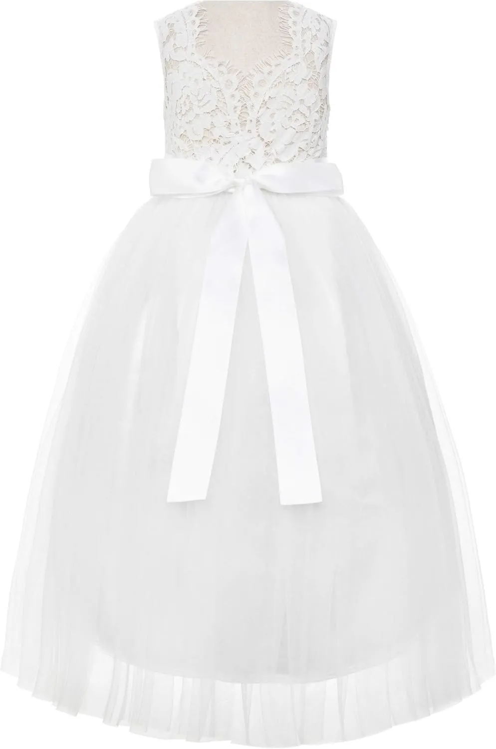 ekidsbridal Scalloped Lace Back Flower Girl Dress Daily Gown Birthday Party Holiday 207R