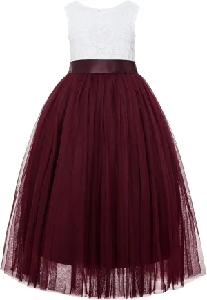 ekidsbridal Scalloped Lace Back Flower Girl Dress Daily Gown Birthday Party Holiday 207R