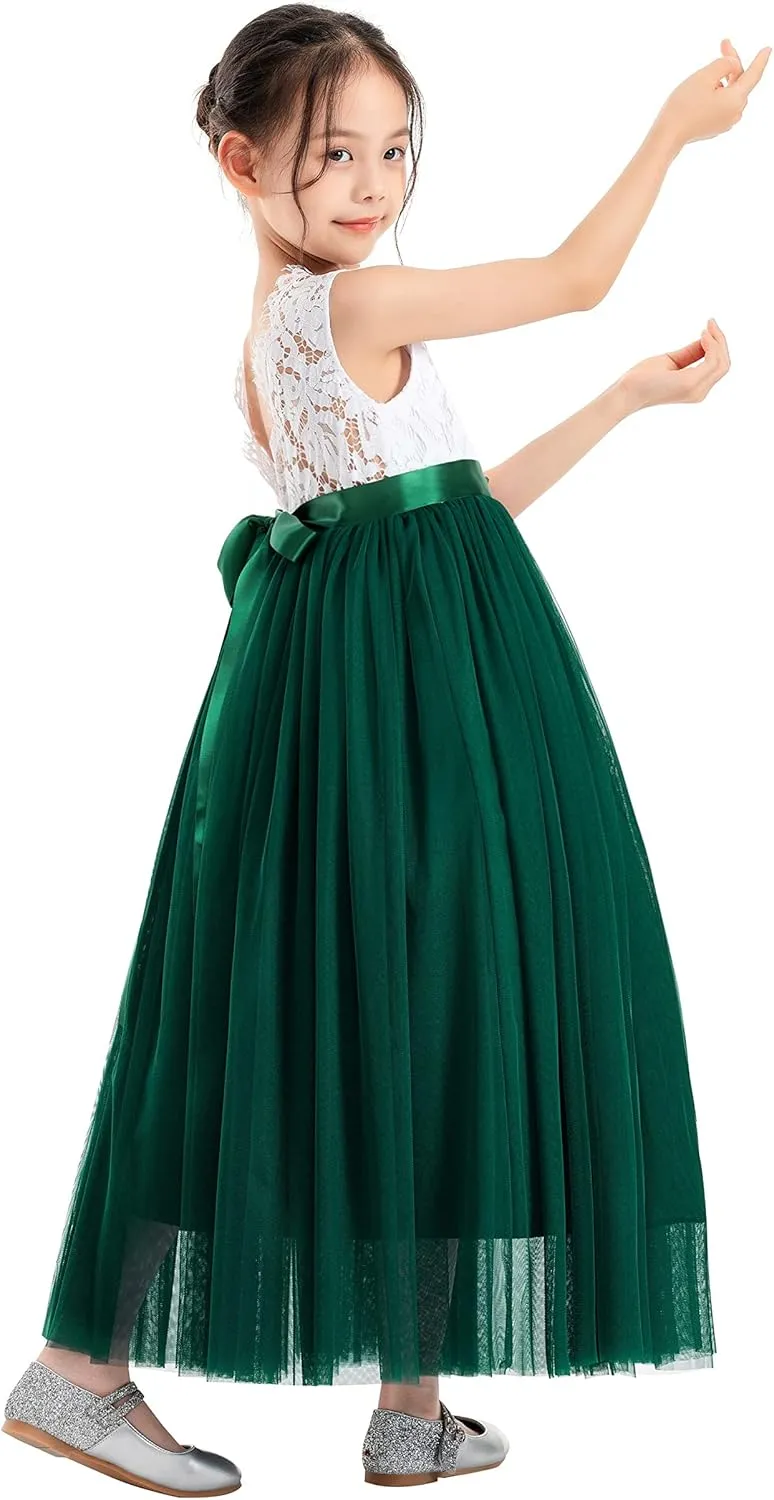 ekidsbridal Scalloped Lace Back Flower Girl Dress Daily Gown Birthday Party Holiday 207R
