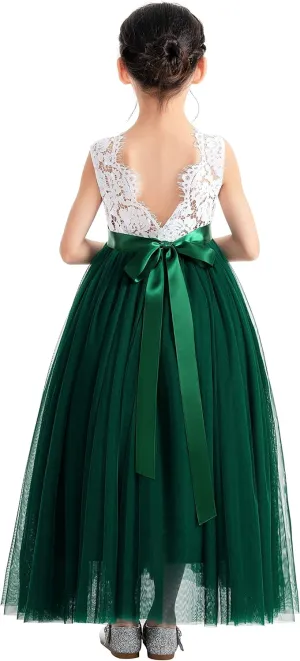ekidsbridal Scalloped Lace Back Flower Girl Dress Daily Gown Birthday Party Holiday 207R