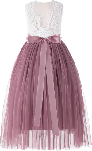 ekidsbridal Scalloped Lace Back Flower Girl Dress Daily Gown Birthday Party Holiday 207R