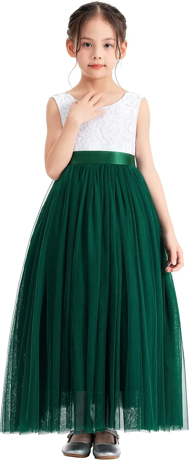 ekidsbridal Scalloped Lace Back Flower Girl Dress Daily Gown Birthday Party Holiday 207R
