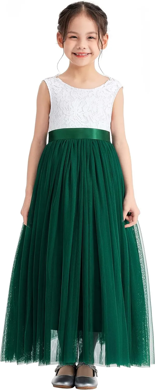ekidsbridal Scalloped Lace Back Flower Girl Dress Daily Gown Birthday Party Holiday 207R