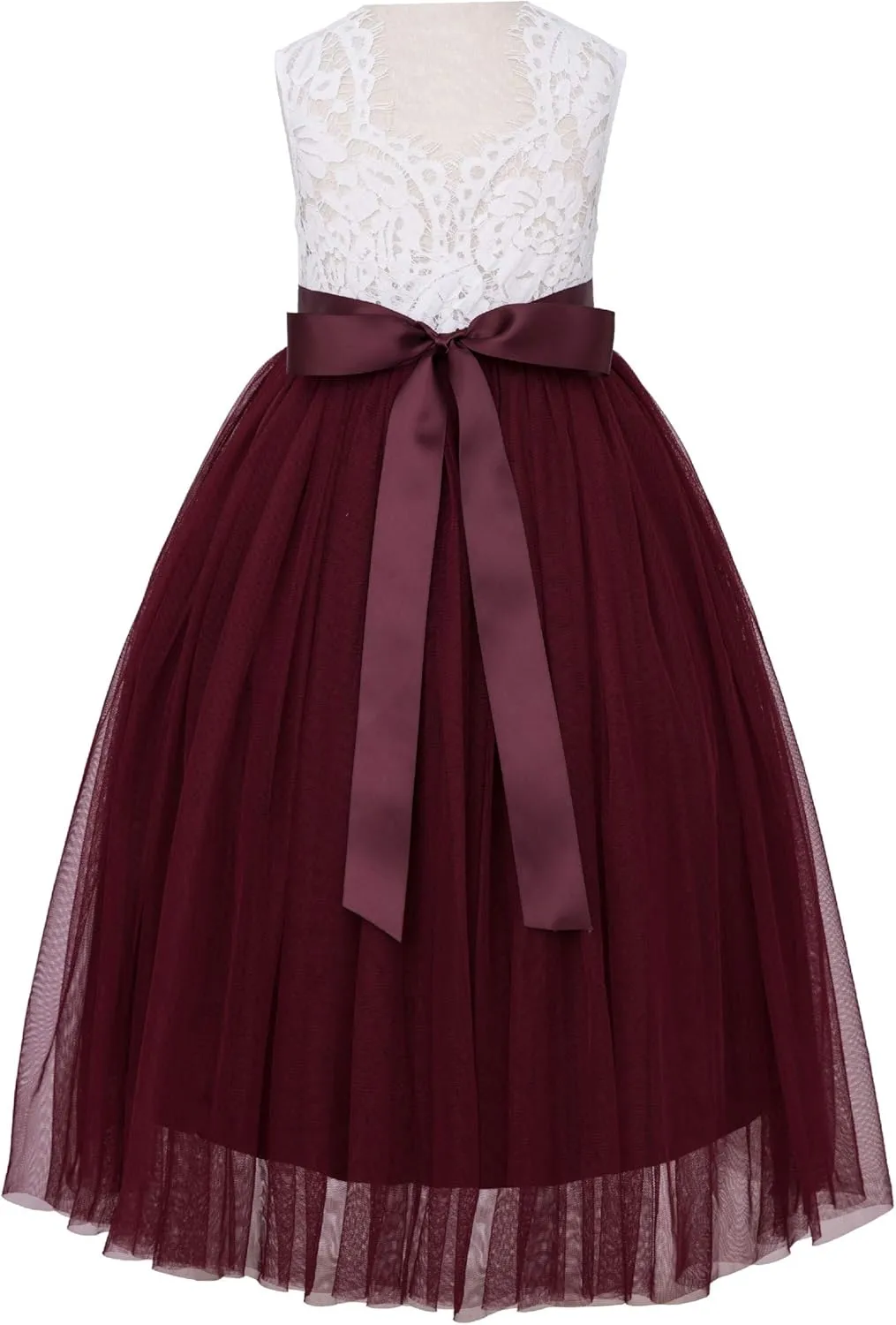 ekidsbridal Scalloped Lace Back Flower Girl Dress Daily Gown Birthday Party Holiday 207R