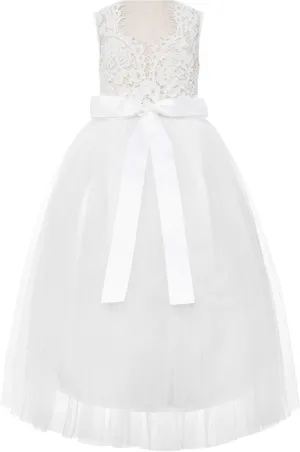 ekidsbridal Scalloped Lace Back Flower Girl Dress Daily Gown Birthday Party Holiday 207R