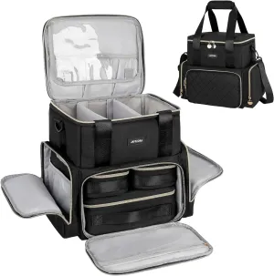 Extra Large Makeup Bag with 3 Removable Cases, Double Layers Travel Cosmetic Storage Organizer Bag with Detachable Dividers, Black