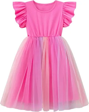 Girls Tutu Dress Toddler Ruffle Sleeve Princess Party Tulle Sundress