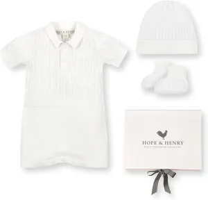 Hope & Henry Baby 4 Piece Shortie Cable Knit Romper Gift Set with Box