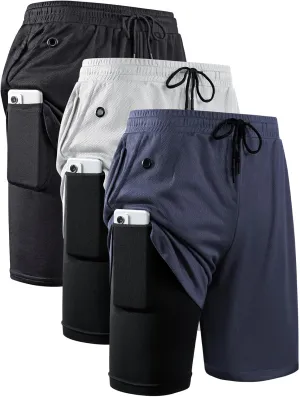 JWJ Mens 2 in 1 Running Shorts Quick Dry Gym Athletic Workout Shorts with Compression Liner