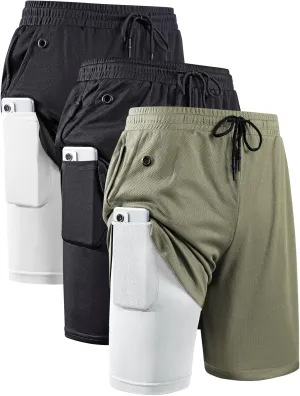 JWJ Mens 2 in 1 Running Shorts Quick Dry Gym Athletic Workout Shorts with Compression Liner