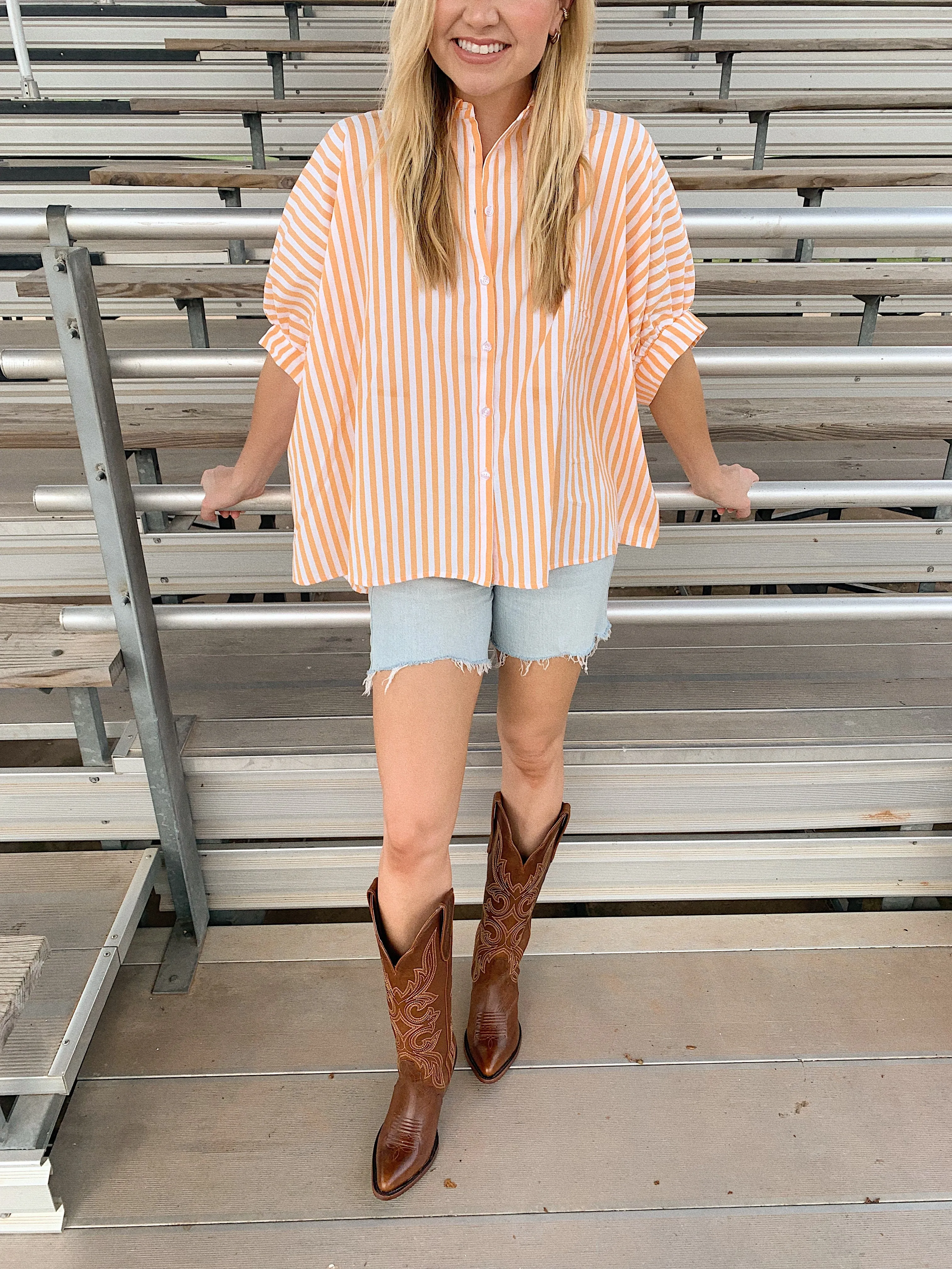 Kaley Striped Oversized Button Down Orange White