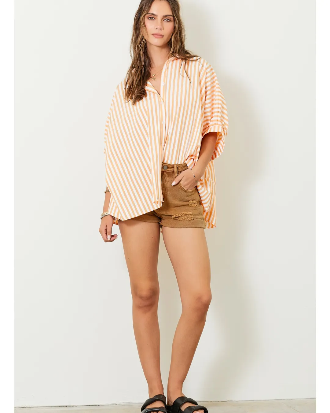 Kaley Striped Oversized Button Down Orange White