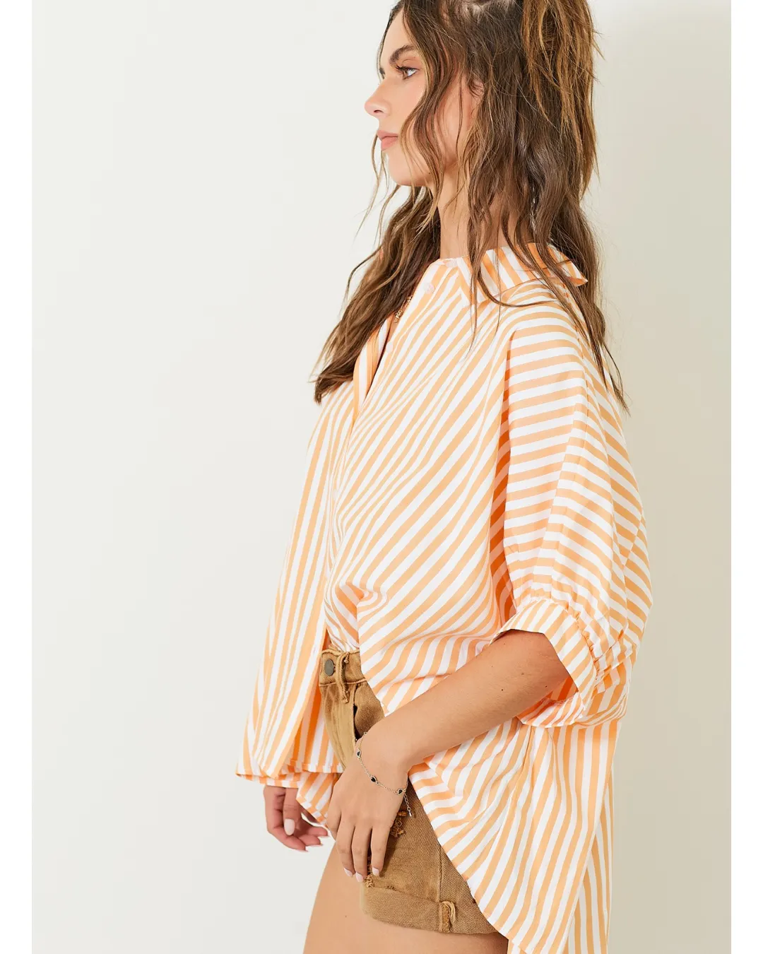 Kaley Striped Oversized Button Down Orange White