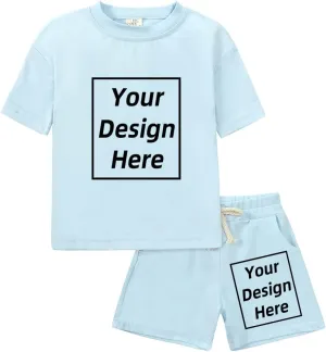 Kids Tales Personalized Short Sleeve Outfits Set Add Your Own Text Design Youth 2Pcs Sportswear Boy Girl Custom Jogger Suits