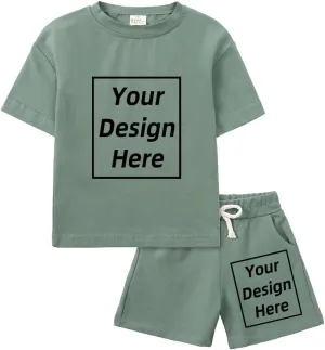 Kids Tales Personalized Short Sleeve Outfits Set Add Your Own Text Design Youth 2Pcs Sportswear Boy Girl Custom Jogger Suits