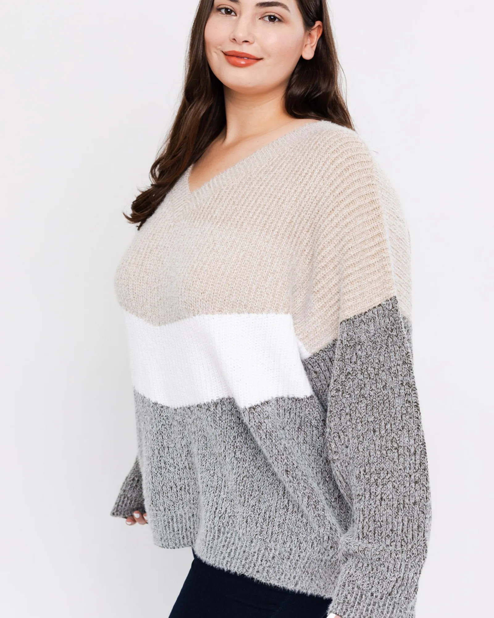 Lilibet Fuzzy Stripe Sweater | Tan / Ivory