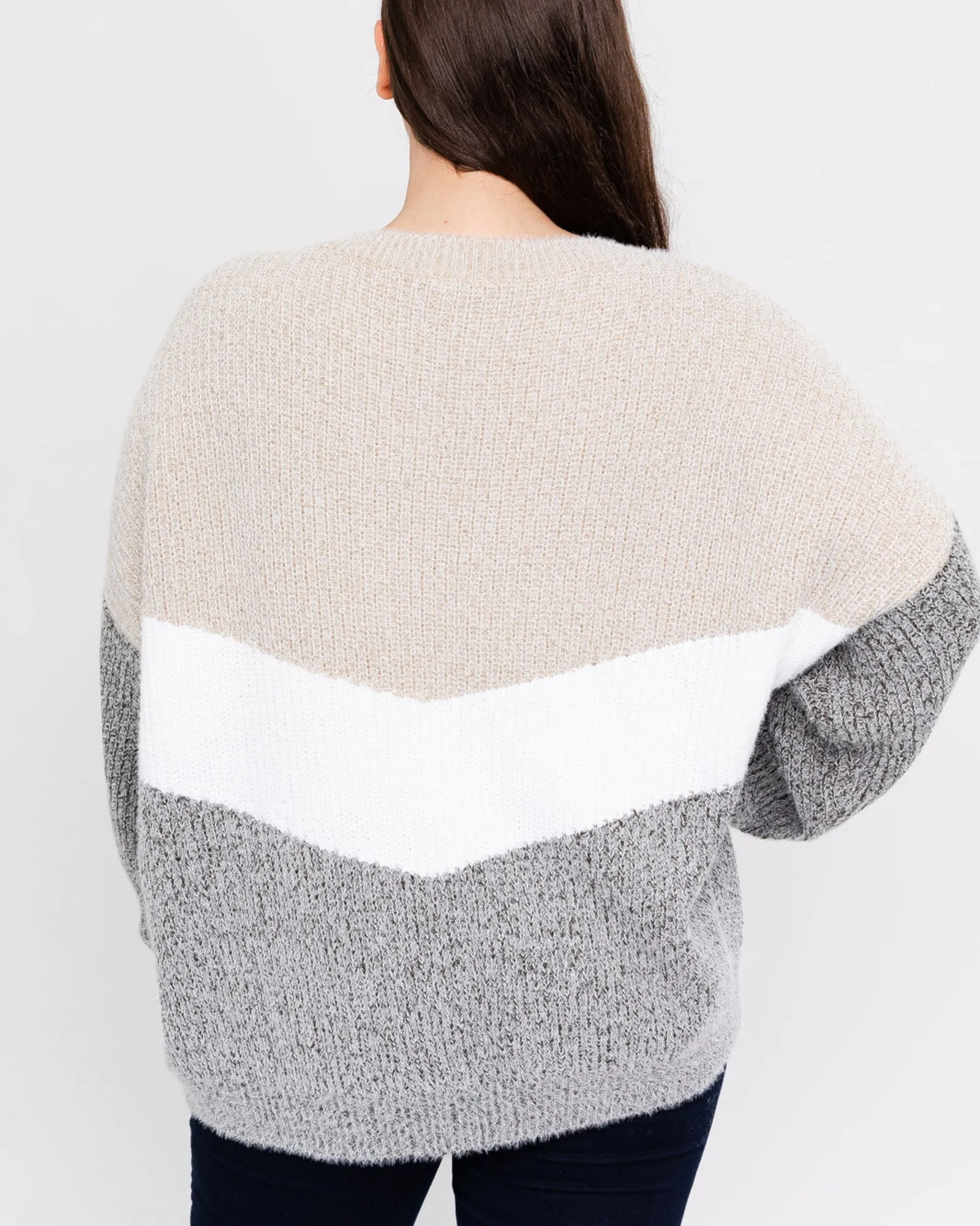 Lilibet Fuzzy Stripe Sweater | Tan / Ivory