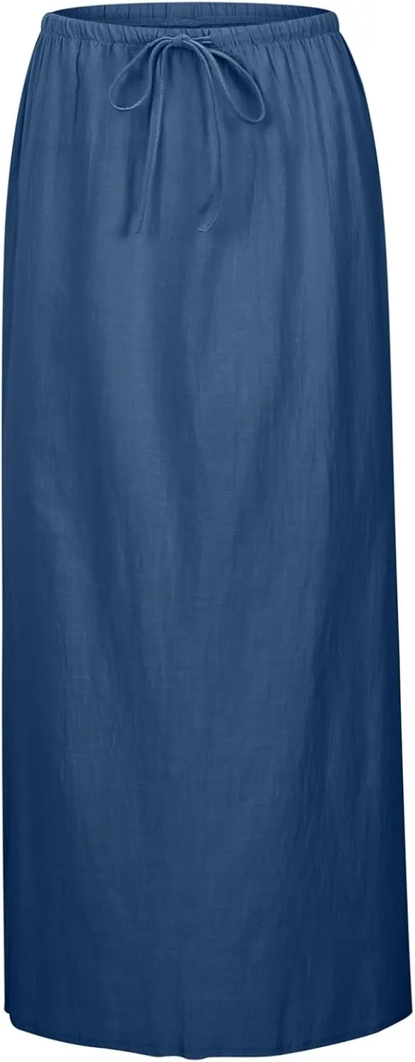 Maxi Skirt for Women - Flowy Linen Skirt Trendy Boho Style for Summer and Vacation Maxi Length Long Flowy Skirts
