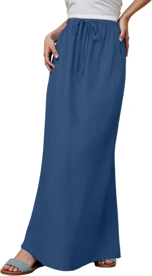 Maxi Skirt for Women - Flowy Linen Skirt Trendy Boho Style for Summer and Vacation Maxi Length Long Flowy Skirts