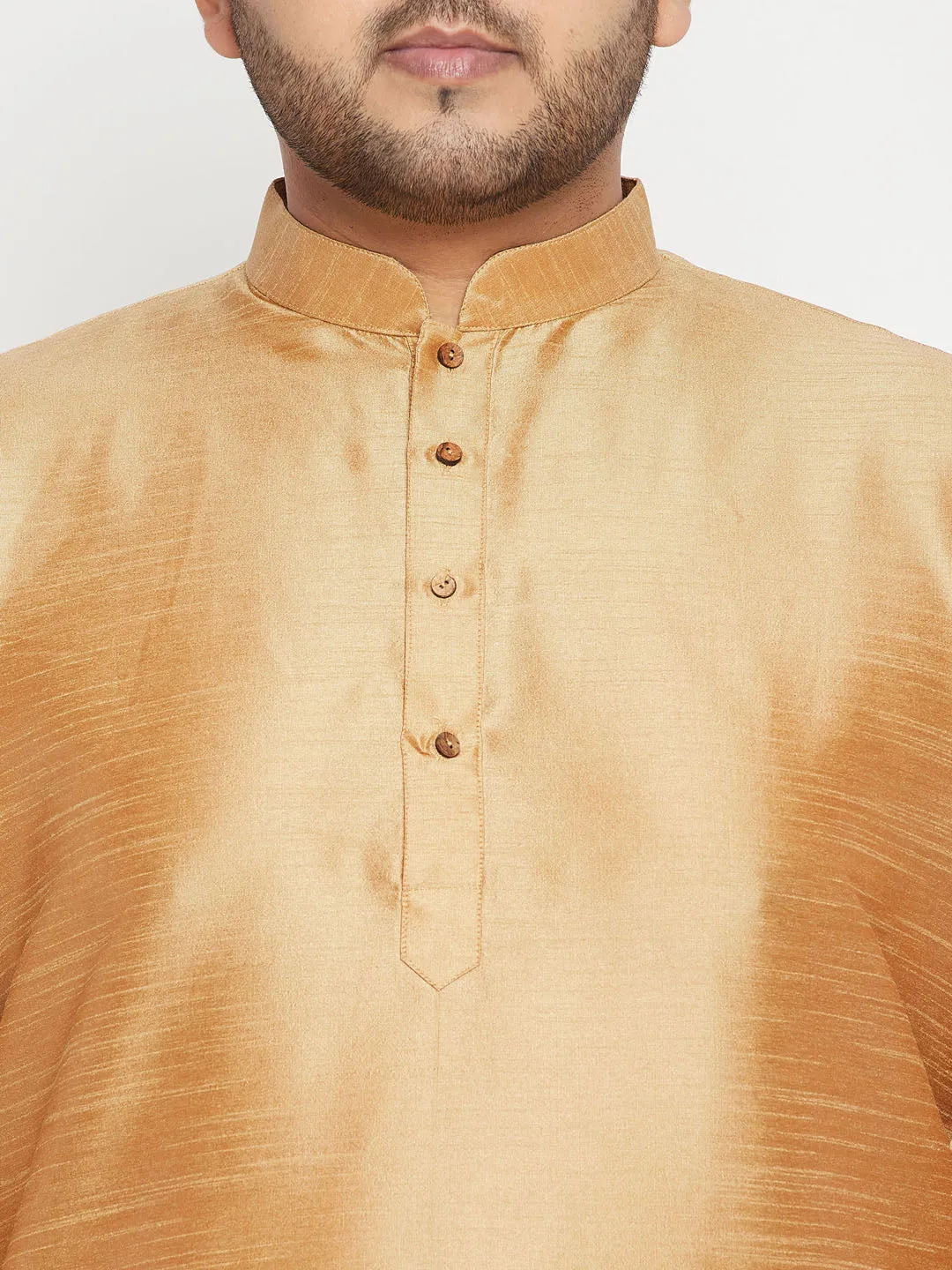 Men's Plus Rose Gold, Rose Gold And White Silk Blend Jacket Kurta Pyjama Set - Vastramay