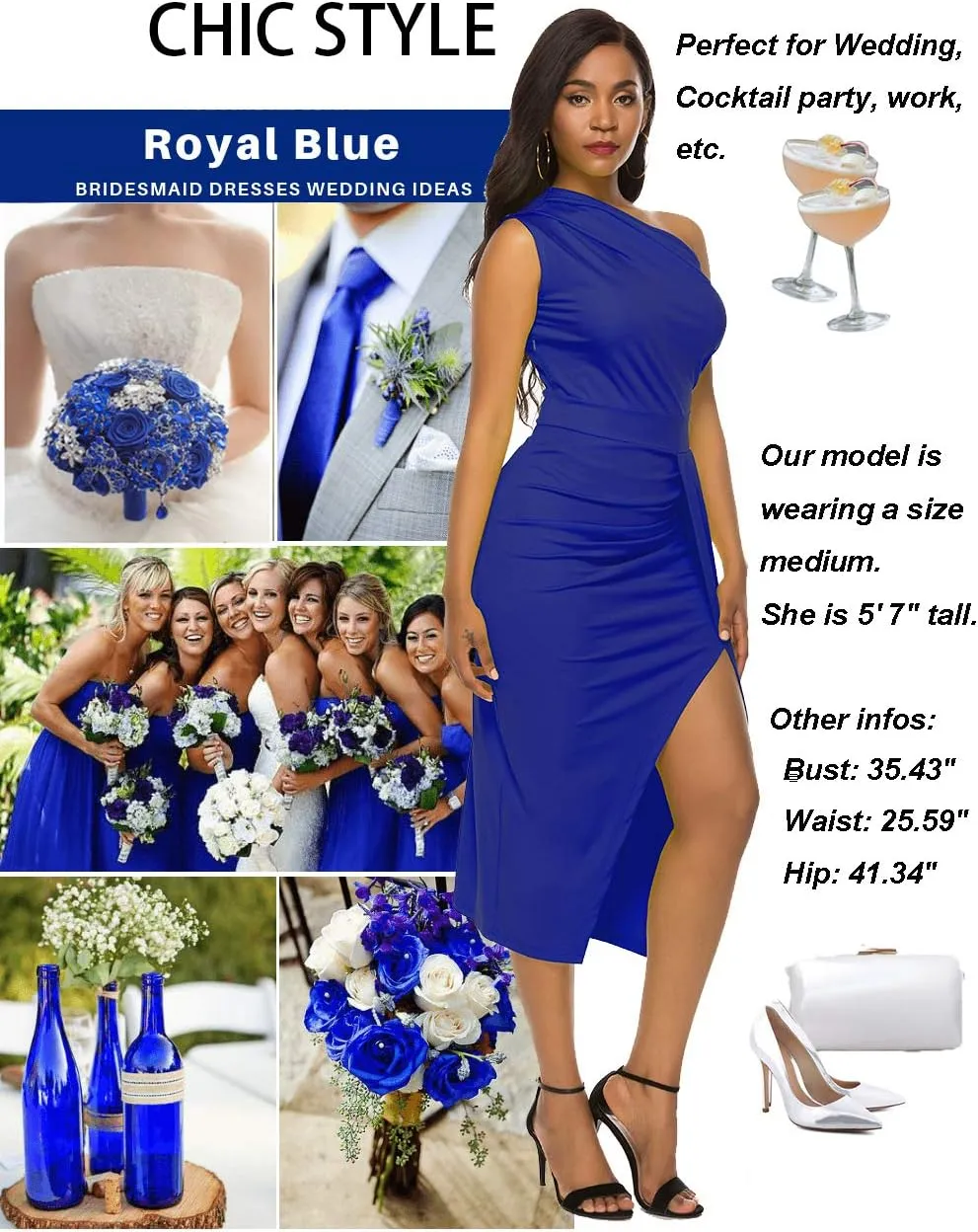 Nature Comfy LilyIn Womens Elegant one Shoulder Sleeveless Ruched High Slit Solid Color Cocktail Party Dresses